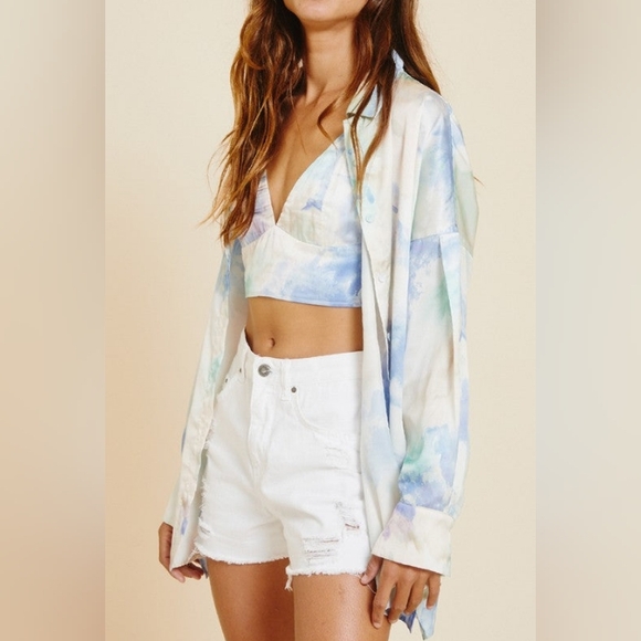 Time After Time Slouchy,  Ophelia 2 Piece Satin Crop Top And Button sz L,tie Dye - Picture 3 of 11